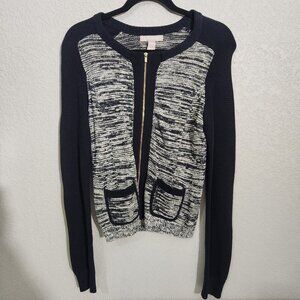 Banana Republic Cardigan Womens Size S Black White Knit Zip Cottagecore
